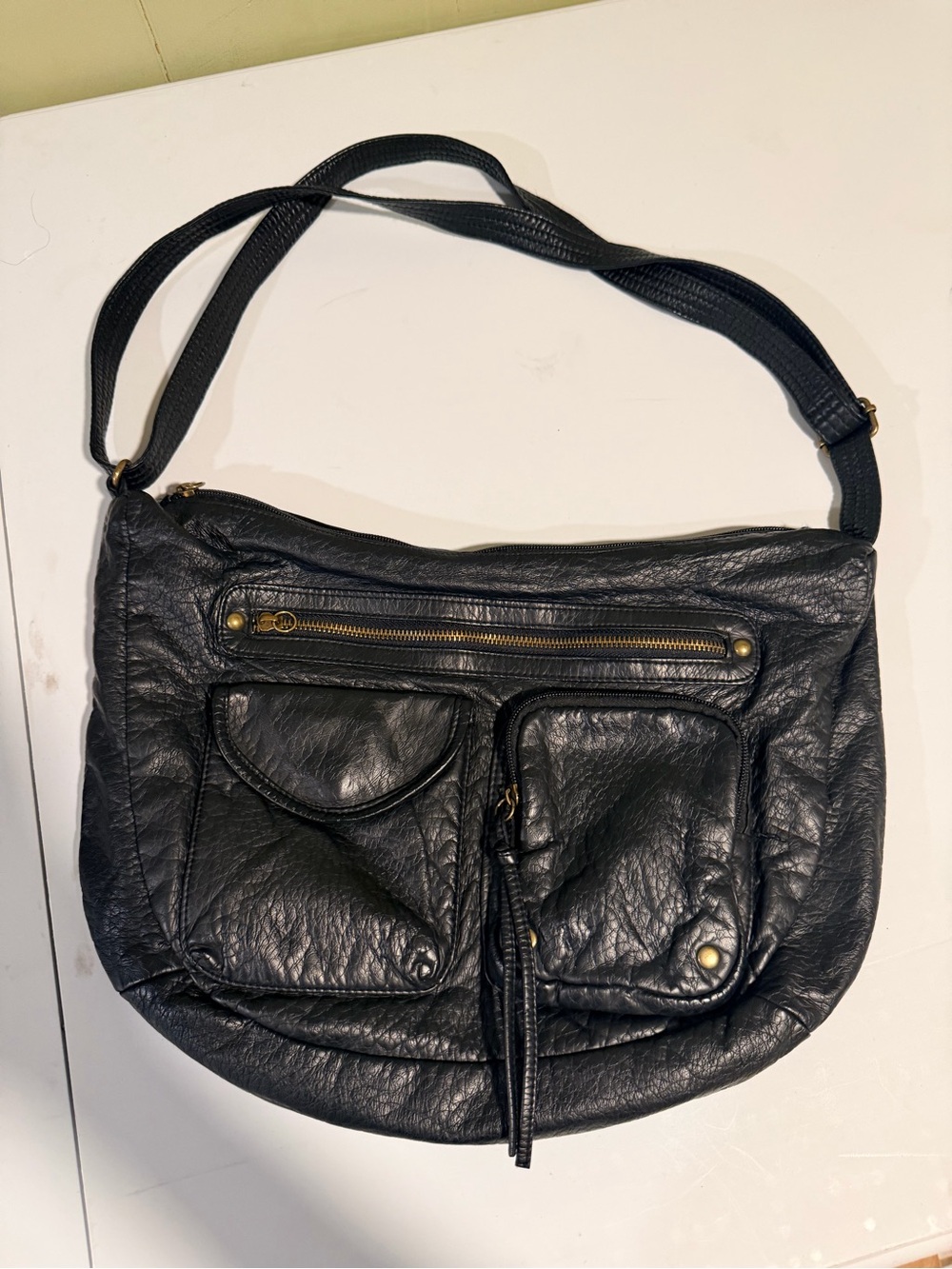 Joe Boxer Black Leather Shoulder Bag with Front Pockets
